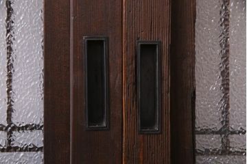 和製アンティーク　大正期　レトロモダンな組子入り板戸(引き戸、建具)2枚セット