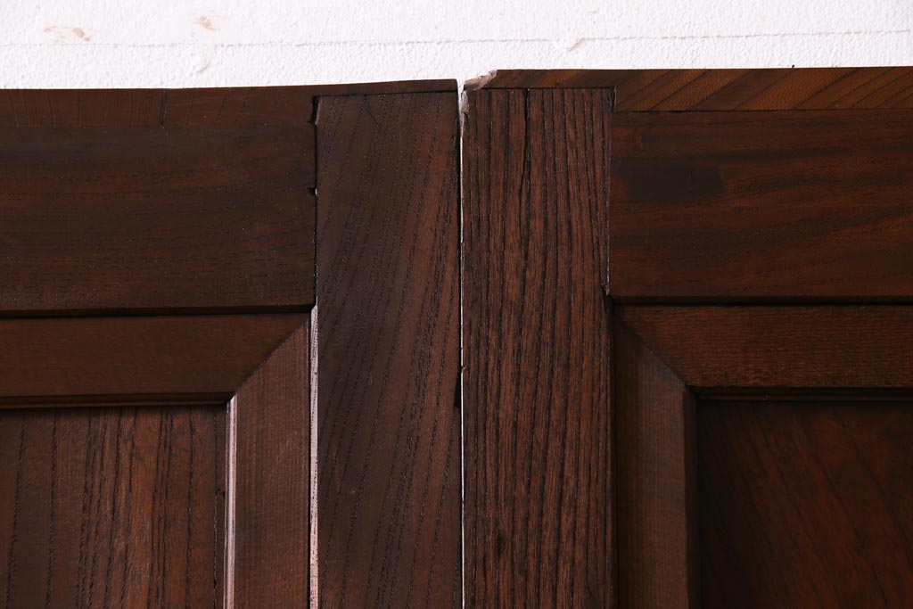 和製アンティーク　激レア!　ケヤキ材　重厚感と繊細な技が楽しめる組子入り板戸(引き戸、ガラス帯戸、建具)4枚セット