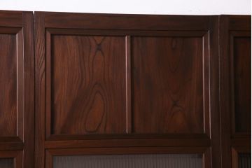 和製アンティーク　激レア!　ケヤキ材　重厚感と繊細な技が楽しめる組子入り板戸(引き戸、ガラス帯戸、建具)4枚セット