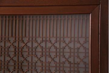 和製アンティーク　激レア!　ケヤキ材　重厚感と繊細な技が楽しめる組子入り板戸(引き戸、ガラス帯戸、建具)4枚セット