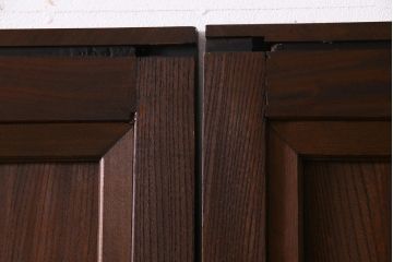 和製アンティーク　激レア!　ケヤキ材　重厚感と繊細な技が楽しめる組子入り板戸(引き戸、ガラス帯戸、建具)4枚セット