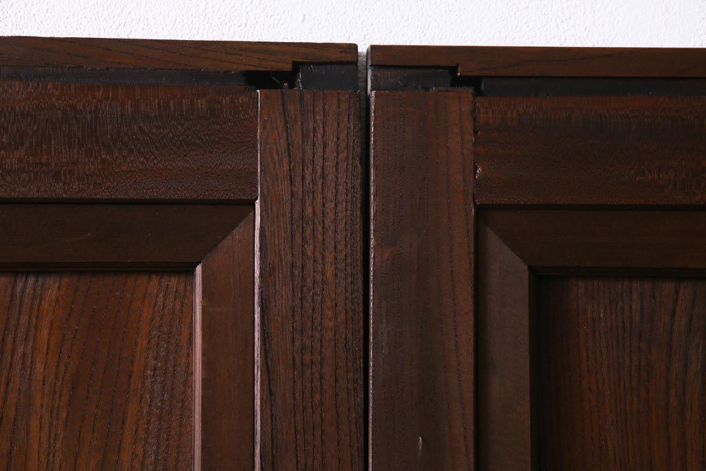 和製アンティーク　激レア!　ケヤキ材　重厚感と繊細な技が楽しめる組子入り板戸(引き戸、ガラス帯戸、建具)4枚セット