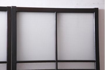 大正昭和初期　総栗材　格子柄のプラスガラスがレトロなガラス戸(引き戸、建具)2枚セット