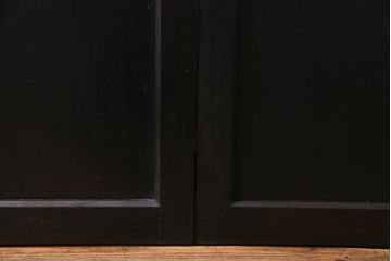 大正昭和初期　総栗材　格子柄のプラスガラスがレトロなガラス戸(引き戸、建具)2枚セット
