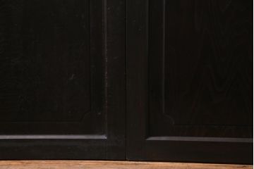 大正昭和初期　総栗材　格子柄のプラスガラスがレトロなガラス戸(引き戸、建具)2枚セット