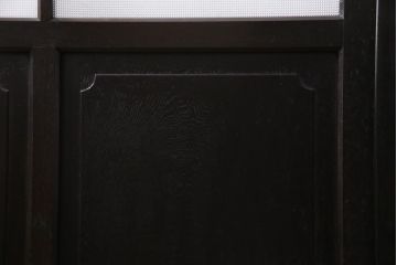 大正昭和初期　総栗材　格子柄のプラスガラスがレトロなガラス戸(引き戸、建具)2枚セット