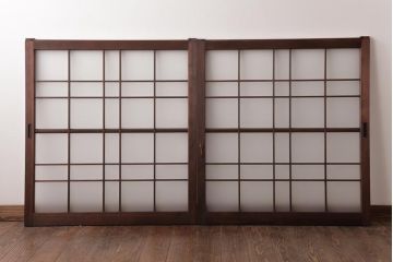 和製アンティーク　すりガラス入り　レトロな雰囲気が趣きあふれるガラス戸2枚セット(窓、建具)