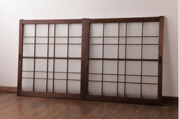 和製アンティーク　すりガラス入り　レトロな雰囲気が趣きあふれるガラス戸2枚セット(窓、建具)