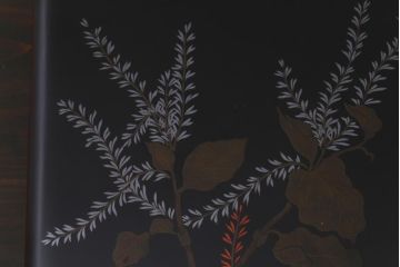アンティーク雑貨　和製アンティーク　硯付き　草花文　木製の蒔絵硯箱