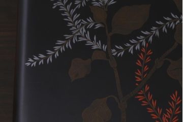 アンティーク雑貨　和製アンティーク　硯付き　草花文　木製の蒔絵硯箱