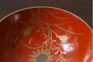和製アンティーク　箱付き　木製　蒔絵　図変わり盃5つセット(漆器)