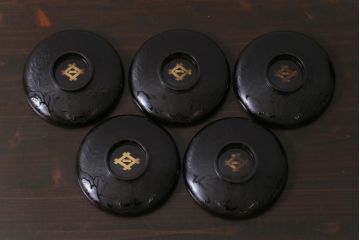 和製アンティーク　蒔絵　鴨　和モダンな蓋付き椀5つセット(お椀、漆器)(1)