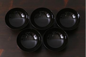 和製アンティーク　蒔絵　鴨　和モダンな蓋付き椀5つセット(お椀、漆器)(1)
