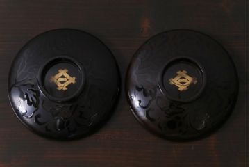 和製アンティーク　蒔絵　鴨　和モダンな蓋付き椀5つセット(お椀、漆器)(2)