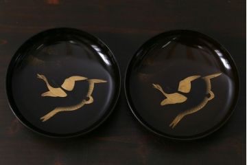 和製アンティーク　蒔絵　鴨　和モダンな蓋付き椀5つセット(お椀、漆器)(2)