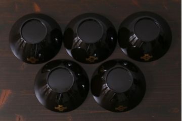 和製アンティーク　蒔絵　鴨　和モダンな蓋付き椀5つセット(お椀、漆器)(2)