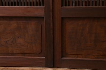 昭和初期　腰板ケヤキ材　裏障子の付いた格子帯戸2枚セット(ガラス帯戸、引き戸、建具)