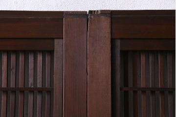 昭和初期　腰板ケヤキ材　裏障子の付いた格子帯戸2枚セット(ガラス帯戸、引き戸、建具)
