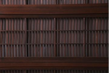 昭和初期　腰板ケヤキ材　裏障子の付いた格子帯戸2枚セット(ガラス帯戸、引き戸、建具)