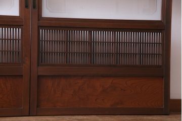 昭和初期　腰板ケヤキ材　裏障子の付いた格子帯戸2枚セット(ガラス帯戸、引き戸、建具)
