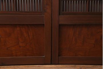 昭和初期　腰板ケヤキ材　裏障子の付いた格子帯戸2枚セット(ガラス帯戸、引き戸、建具)
