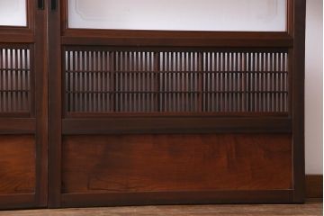 昭和初期　腰板ケヤキ材　裏障子の付いた格子帯戸2枚セット(ガラス帯戸、引き戸、建具)(1)