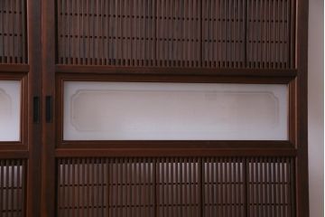 昭和初期　腰板ケヤキ材　裏障子の付いた格子帯戸2枚セット(ガラス帯戸、引き戸、建具)(1)