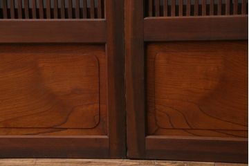 昭和初期　腰板ケヤキ材　裏障子の付いた格子帯戸2枚セット(ガラス帯戸、引き戸、建具)(1)