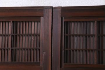 昭和初期　腰板ケヤキ材　裏障子の付いた格子帯戸2枚セット(ガラス帯戸、引き戸、建具)(1)