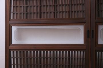 昭和初期　腰板ケヤキ材　裏障子の付いた格子帯戸2枚セット(ガラス帯戸、引き戸、建具)(1)