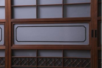 昭和中期　格子紋様　組子がアクセントのガラス戸4枚セット(引き戸、建具)