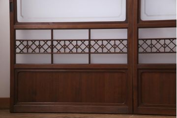 昭和中期　格子紋様　組子がアクセントのガラス戸4枚セット(引き戸、建具)