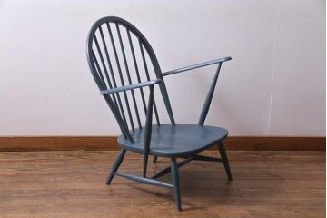 イギリスビンテージ　ペイント家具　ERCOL(アーコール)  シックなカラーがお洒落なラウンジチェア(椅子、アームチェア、ヴィンテージ)