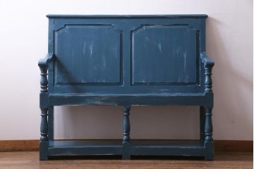アンティーク家具　イギリスアンティーク　シャビーなペイントがおしゃれな木製ベンチ(2人掛け)