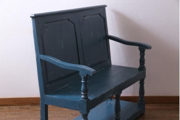 アンティーク家具　イギリスアンティーク　シャビーなペイントがおしゃれな木製ベンチ(2人掛け)