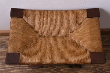 中古　松本民芸家具　ラッシ座面(い草)　ケヤキ材　222鞍型スツール(椅子、チェア)