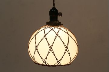 昭和レトロ　戦前　竹編み細工のペンダントライト(電笠、天井照明、吊り下げ照明)