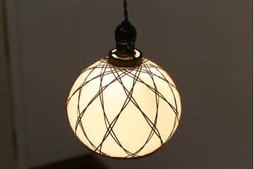 昭和レトロ　戦前　竹編み細工のペンダントライト(電笠、天井照明、吊り下げ照明)