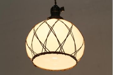 昭和レトロ　戦前　竹編み細工のペンダントライト(電笠、天井照明、吊り下げ照明)