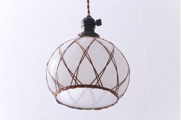 昭和レトロ　戦前　竹編み細工のペンダントライト(電笠、天井照明、吊り下げ照明)