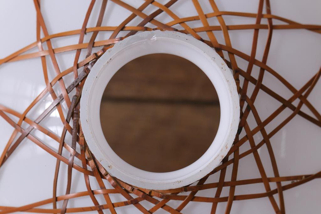 昭和レトロ　戦前　竹編み細工のペンダントライト(電笠、天井照明、吊り下げ照明)