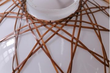 昭和レトロ　戦前　竹編み細工のペンダントライト(電笠、天井照明、吊り下げ照明)