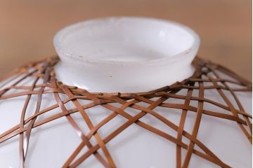 昭和レトロ　戦前　竹編み細工のペンダントライト(電笠、天井照明、吊り下げ照明)