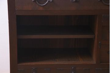 アンティーク家具　和製アンティーク　明治期　ヒノキ材　バランスのとれたデザインが品のある帳場箪笥(収納棚、戸棚、時代箪笥)