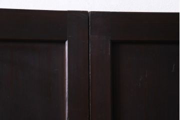 和製アンティーク　板ガラス裏障子留め　格子縞がレトロモダンな組子帯戸2枚セット(板戸)