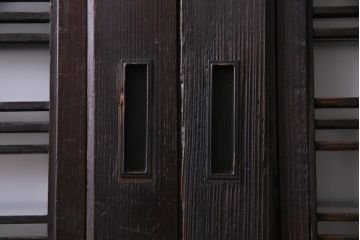 和製アンティーク　板ガラス裏障子留め　格子縞がレトロモダンな組子帯戸2枚セット(板戸)