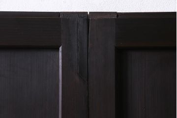 和製アンティーク　板ガラス裏障子留め　格子縞がレトロモダンな組子帯戸2枚セット(板戸)