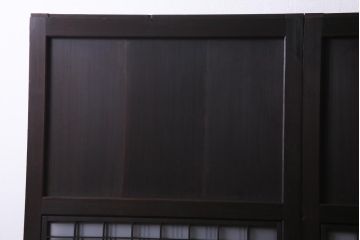 和製アンティーク　板ガラス裏障子留め　格子縞がレトロモダンな組子帯戸2枚セット(板戸)