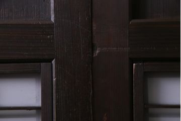 和製アンティーク　板ガラス裏障子留め　格子縞がレトロモダンな組子帯戸2枚セット(板戸)