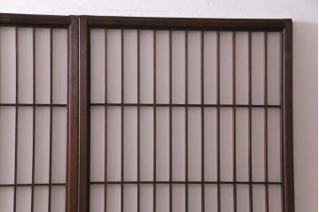 和製アンティーク　杉材　すっきりとした格子が美しい額入り障子戸4枚セット(引き戸、建具)